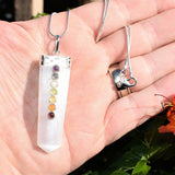 CHARGED 7 Chakra Selenite Crystal Perfect Pendant + 20" Chain WOW!