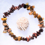 CHARGED Red Tiger Eye & Golden Tiger Eye Crystal Chip Stretchy Bracelet REIKI !