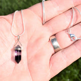 CHARGED Sterling Silver Rainbow Fluorite Point Perfect Pendant + 20" Chain