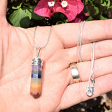 Faceted 7 Chakra Crystals Point Pendant + 20" Silver Chain