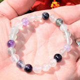 Premium CHARGED Rainbow Fluorite Crystal 8mm Bead Bracelet Stretchy ENERGY REIKI