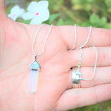 Faceted Radiant Opalite Crystal Perfect Pendant 20" Silver Chain