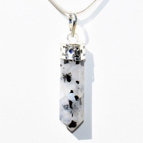 Faceted Rainbow Moonstone Crystal Point Pendant + 20" Silver Chain REIKI