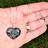 Faceted Titanium Flash LARVIKITE Crystal Heart Perfect Pendant 20" Silver Chain