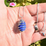 CHARGED Afghan Lapis Lazuli Crystal Perfect Pendant Tumble Polished + 20" Chain