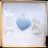 CHARGED Angelite Crystal HEART Perfect Pendant Hand-Carved + 20" Chain