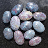 Charged 2.5" Blue Kyanite / Ruby Crystal Palm / Worry Stone Healing Energy ~100g