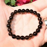 Premium CHARGED Smokey Quartz Crystal 8mm Bead Bracelet Stretchy EMF PROTECTION