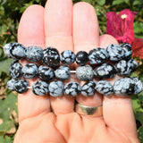 CHARGED Snowflake Obsidian Crystal Bracelet Tumble Polished Stretchy REIKI WOW!