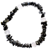 CHARGED Black Tourmaline Hematite Crystal Chip Stretchy Bracelet w Quartz REIKI