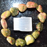 CHARGED Salmon Unakite Jasper Bracelet Tumble Polished Stretchy ENERGY REIKI