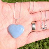 CHARGED Angelite Crystal HEART Perfect Pendant Hand-Carved + 20" Chain