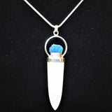 CHARGED Scolecite Cavansite Rosette 925 Sterling Pendulum / Pendant + 20" Chain