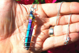 LG Platinum & Silver Rainbow Aura Quartz Crystal Perfect Pendant 20" Chain