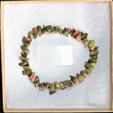 Premium Unakite Crystal Chip Stretchy Bracelet - Selenite Charged -Reiki Energy!