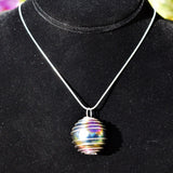 CHARGED Platinum Silver Rainbow Magnetic Hematite Sphere Pendant + 20" Chain