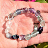 CHARGED Rainbow Fluorite Crystal Bracelet Tumble Polished Stretchy REIKI v2