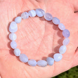 CHARGED Natural Blue Lace Agate Crystal Nugget Bead Bracelet Stretchy REIKI