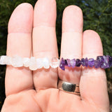 CHARGED Amethyst & Rainbow Moonstone Crystal Stretchy Bracelet w/ Quartz REIKI