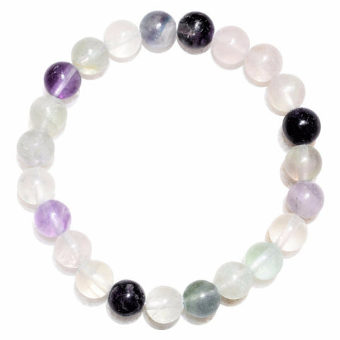 Premium CHARGED Rainbow Fluorite Crystal 8mm Bead Bracelet Stretchy ENERGY REIKI