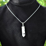 Faceted Rainbow Moonstone Crystal Point Pendant + 20" Silver Chain REIKI