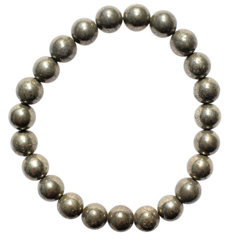 Premium CHARGED Natural Golden Pyrite Crystal 8mm Bead Bracelet Stretchy