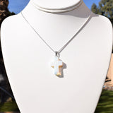 Opalite Crystal Cross Pendant + 20" Silver Chain