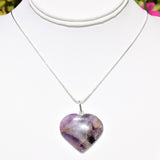 Himalayan Amethyst Crystal Heart Pendant + 20" Silver Chain