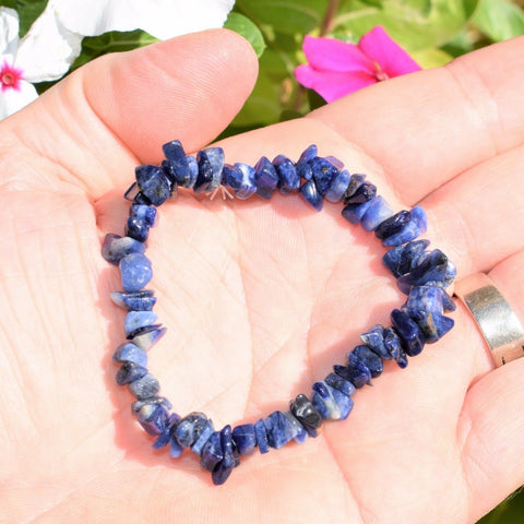 CHARGED Sodalite Crystal Chip Bracelet Tumble Polished Stretchy ENERGY REIKI