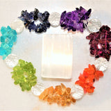 Premium Charged 7 Chakra Crystal Chip Stretchy Bracelet w/Faceted Amplifier Quartz Reiki Energy!