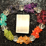 Premium Charged 7 Chakra Crystal Chip Stretchy Bracelet w/Faceted Amplifier Quartz Reiki Energy!