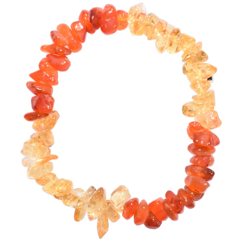 CHARGED Carnelian Agate & Citrine Crystal Chip Stretchy Bracelet w Quartz REIKI