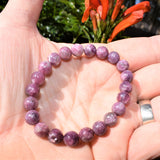 Premium CHARGED Lepidolite Crystal 8mm Bead Bracelet Stretchy ENERGY REIKI