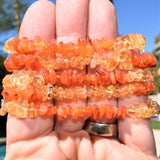 CHARGED Carnelian Agate & Citrine Crystal Chip Stretchy Bracelet w Quartz REIKI